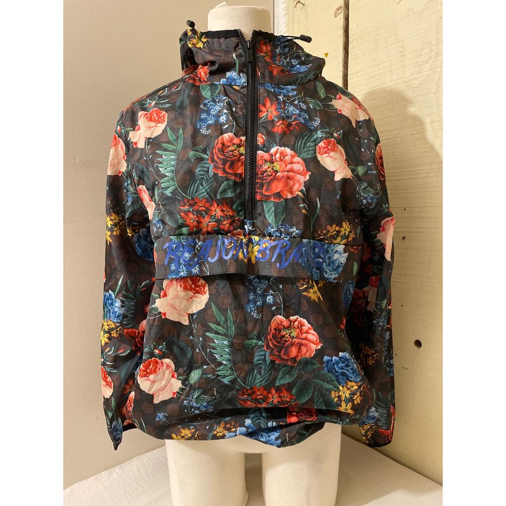 Reason Brand Sz Small Pullover Hoodie Windbreaker Jacket Flower Floral Print